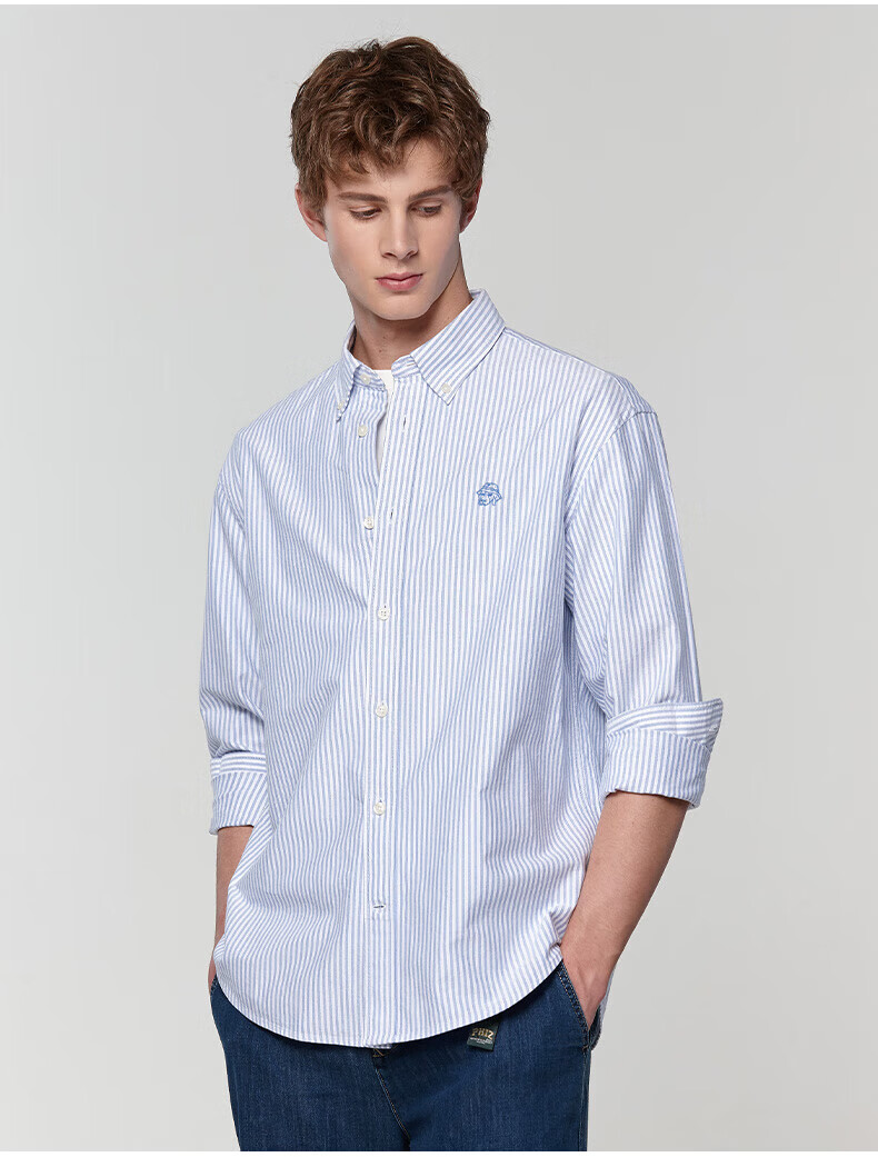 HAZZYS Men's Spring and Autumn Commuter PHIZ Striped Oxford Long Sleeve Shirt 6